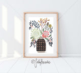King Protea and Natives in Ceramic Vase, Limited Edition Signed Fine Art Print
