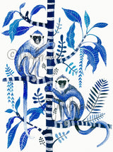 Indigo Monkeys on Frangipani Tree, Limited Edition Signed Fine Art Print