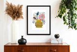 King Protea and Native Flowers in Yellow Rimini, Limited Edition Signed Fine Art Print