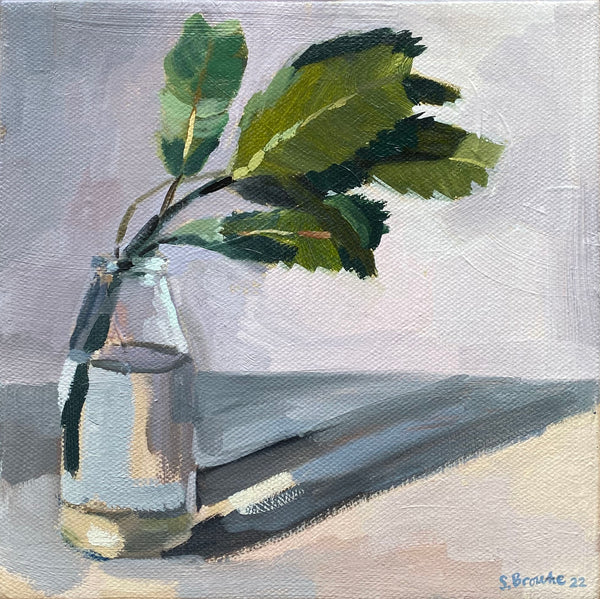 Banksia Leaves in Chinotto Bottle original oil painting
