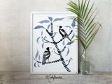 Two for Joy, Australian Magpie and Frangipani, Limited Edition Signed Fine Art print.