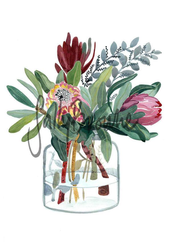 Proteas in Glass Jar Limited Edition Signed Fine Art Print