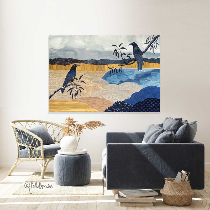 Currawongs at the Billabong, Extra large Limited Edition Canvas Print