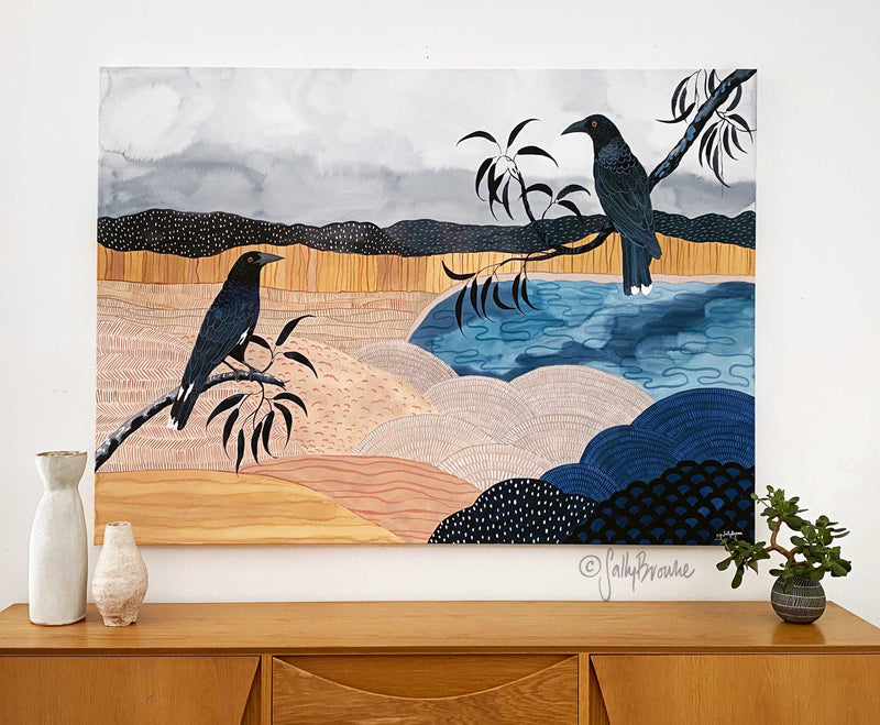 Currawongs at the Billabong, Extra large Limited Edition Canvas Print