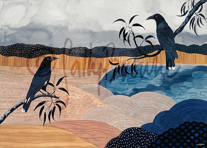 Currawongs at the Billabong, Limited Edition Signed Fine Art Print