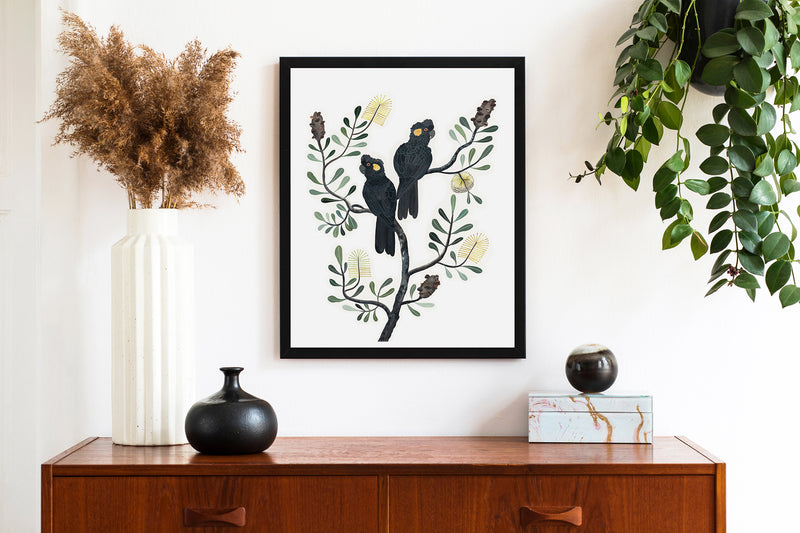 Black Cockatoos and Coastal Banksia, Limited Edition Signed Fine Art Print