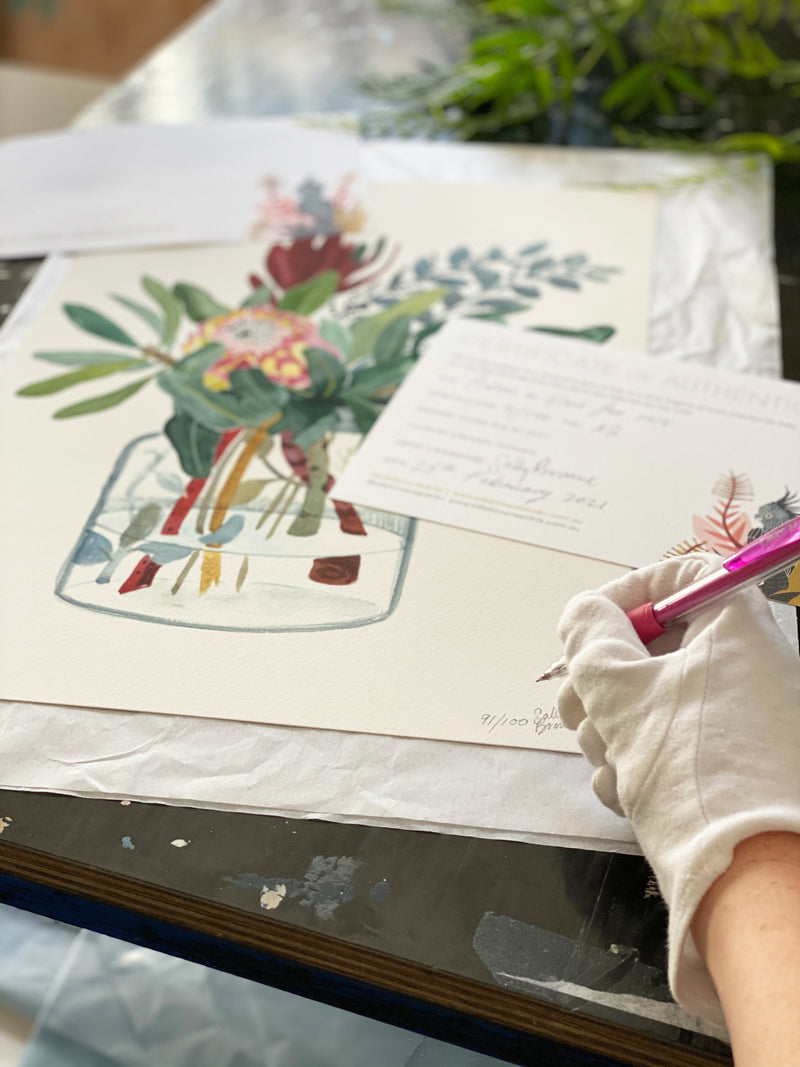 Indigo Monkeys on Frangipani Tree, Limited Edition Signed Fine Art Print