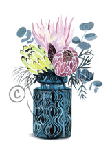 Protea Trio In West German Onion Vase, Limited Edition Signed Print